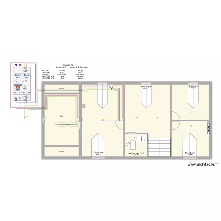 Eclairage: Circuit n&deg;12 (Dressing (SA) & CH4 (TLV)) [1,5mm&sup2;]. Plan de 8  et 108 m²