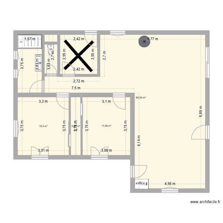 maison 1er. Plan de 5 pièces et 98 m2