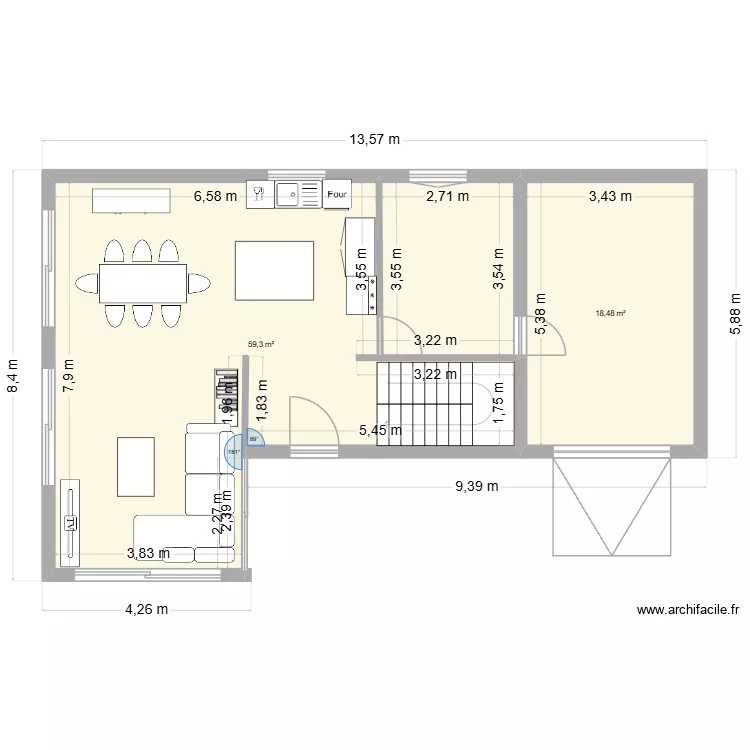 MOULINS 2. Plan de 2 pièces et 78 m²