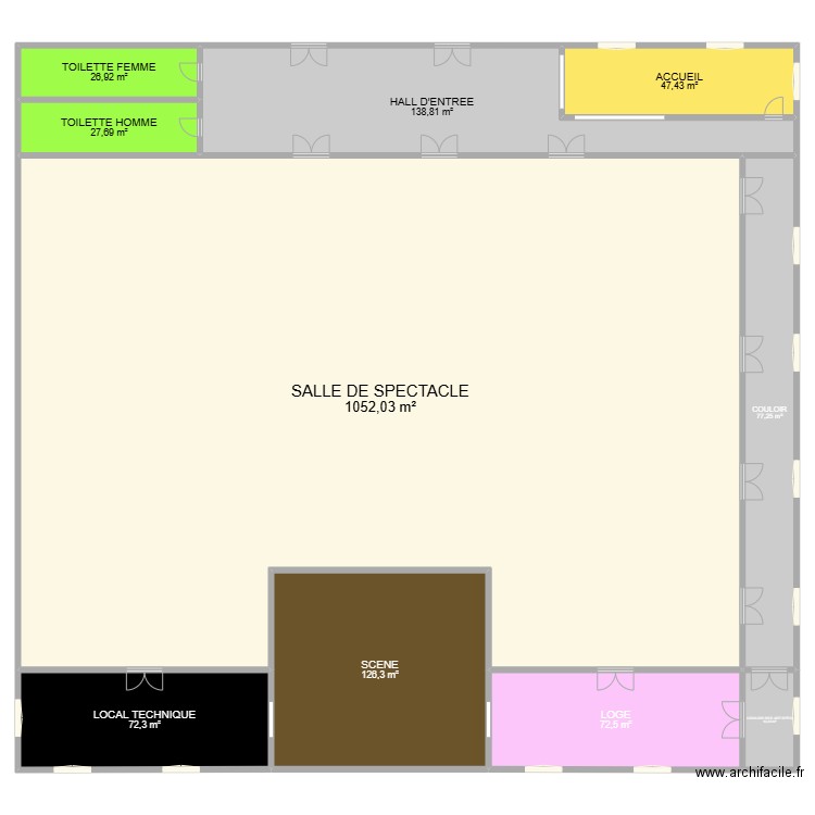 SALLE POLYVALENTE. Plan de 10 pièces et 1656 m2