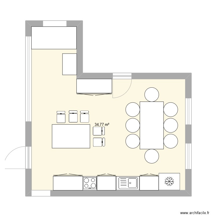 Cuisine. Plan de 1 pièce et 35 m2