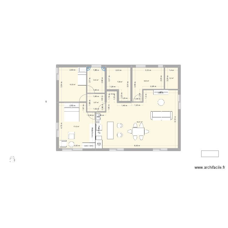 Plan sans rien V1. Plan de 8 pièces et 102 m2