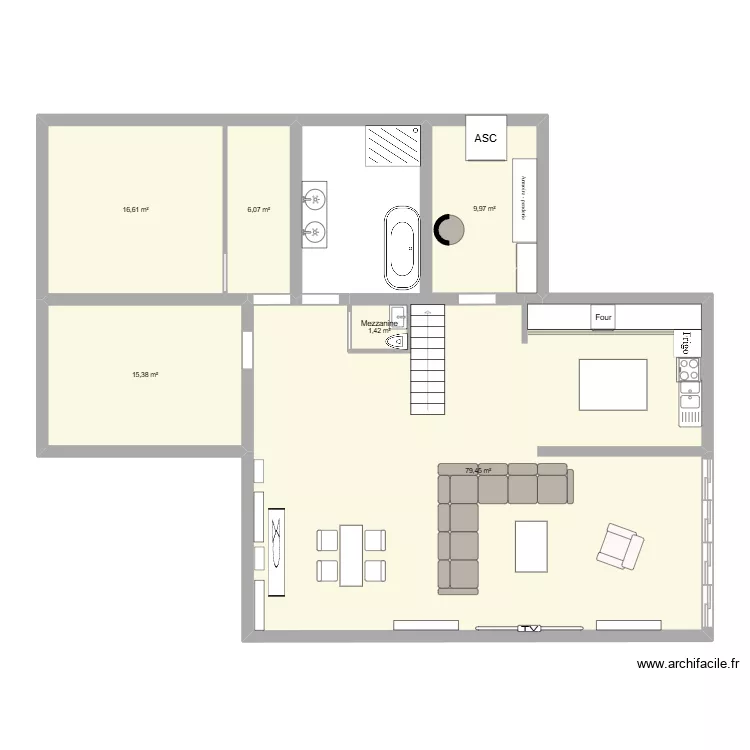 Penthouse. Plan de 6  et 129 m²