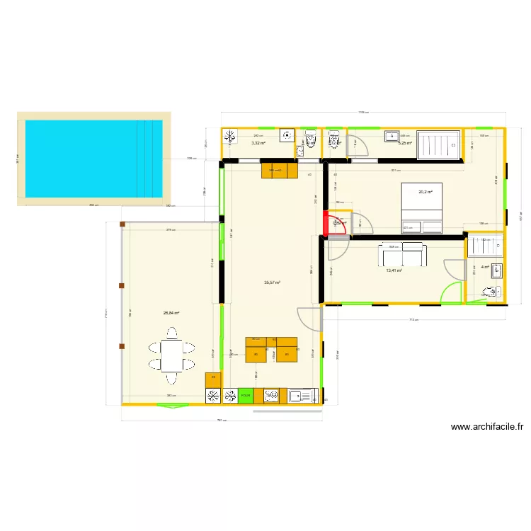 Popotte 20 cuisine. Plan de 10  et 112 m²