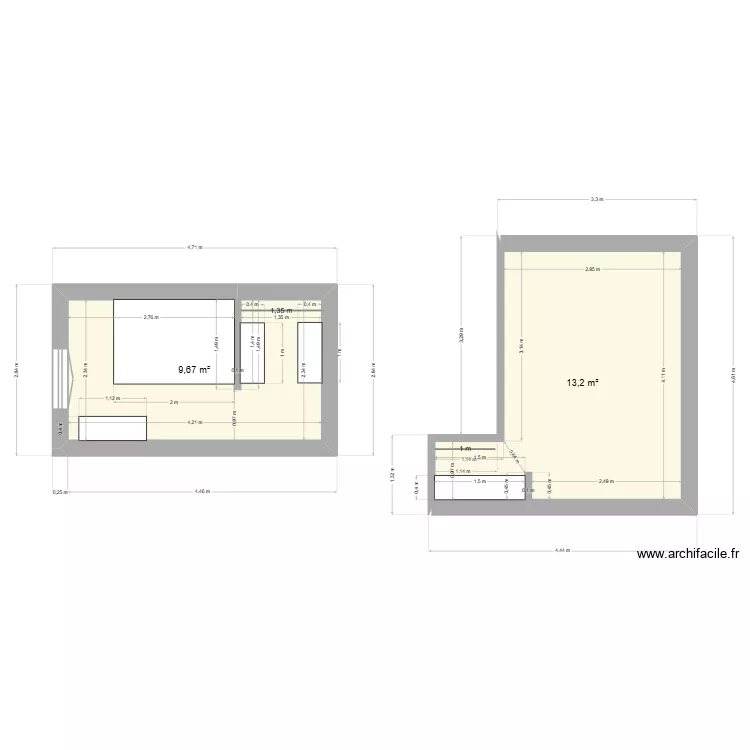 DRESSING FLAVIEN ET PERRINE. Plan de 2  et 23 m²