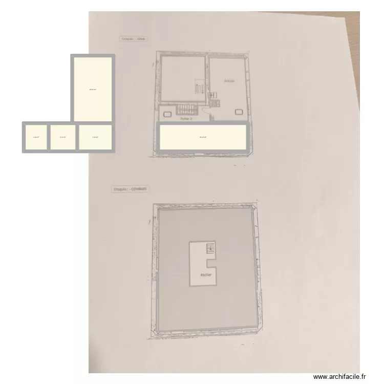 2e etage. Plan de 5  et 56 m²