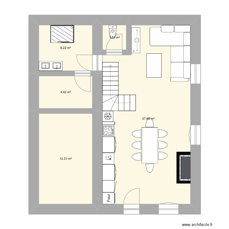 Labergement final. Plan de 5 pièces et 62 m2