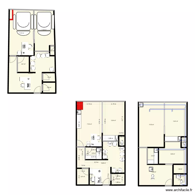 bureau. Plan de 22  et 176 m²