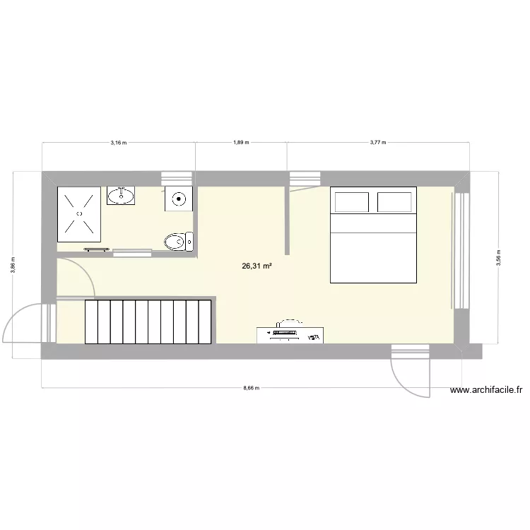 rosa. Plan de 1  et 26 m²