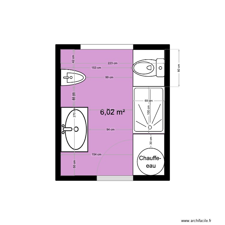 SDB2. Plan de 1 pièce et 6 m2
