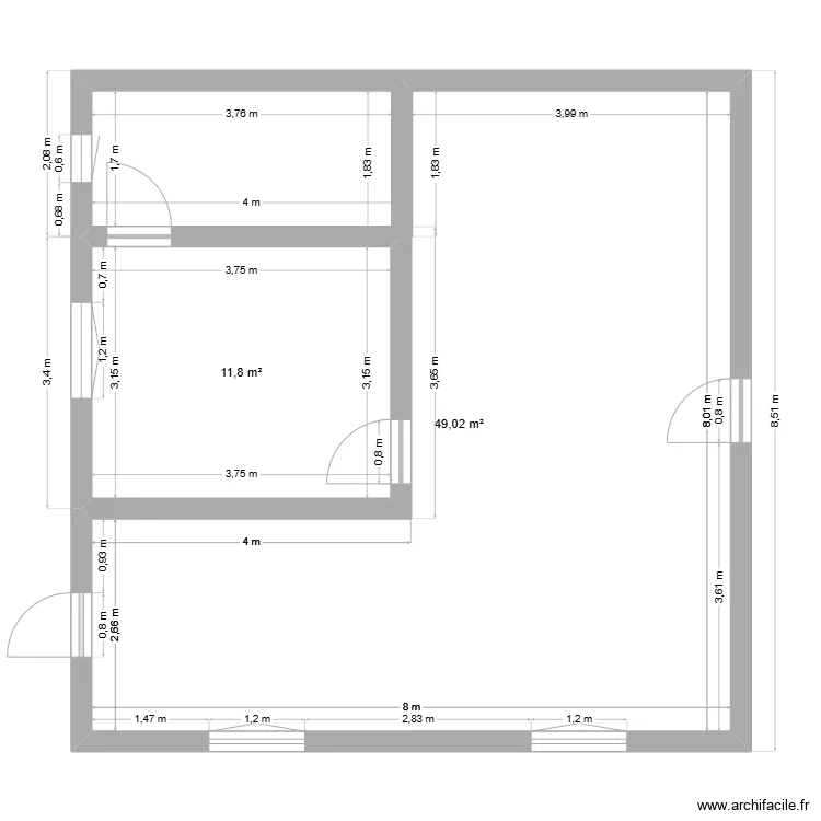 D&eacute;finitif - Appartement 8 x 8 cotes. Plan de 