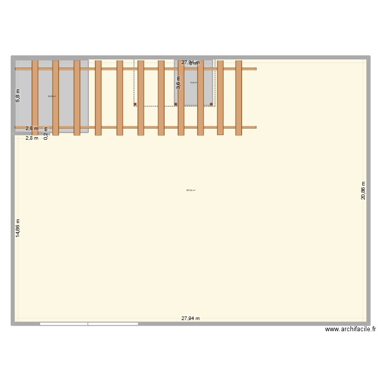 bennes Avancée 1 pan. Plan de 3 pièces et 626 m2