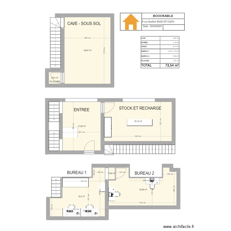 BOOOKABLE. Plan de 7 pièces et 73 m2