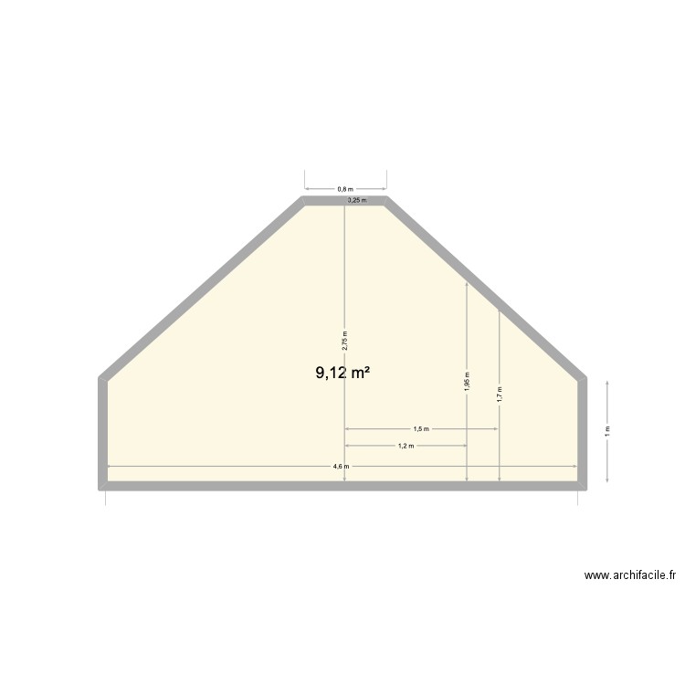 pignon chambre. Plan de 1 pièce et 9 m2