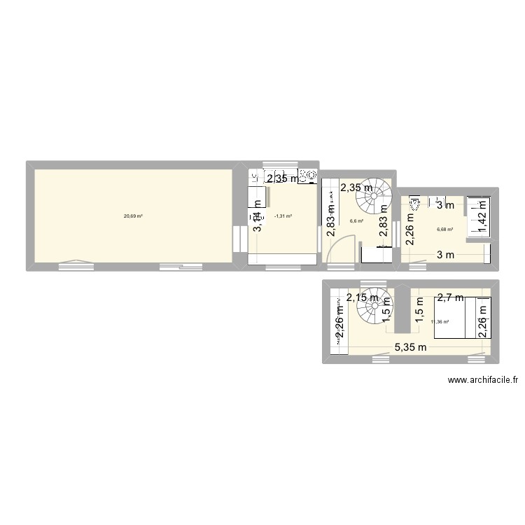 Maison stacy. Plan de 5 pièces et 53 m2