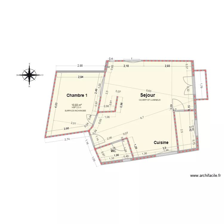 Amouyer apr&egrave;s travaux cotations. Plan de 2  et 45 m²