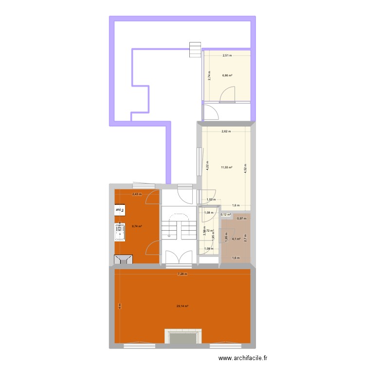 haut maison. Plan de 7 pièces et 64 m2