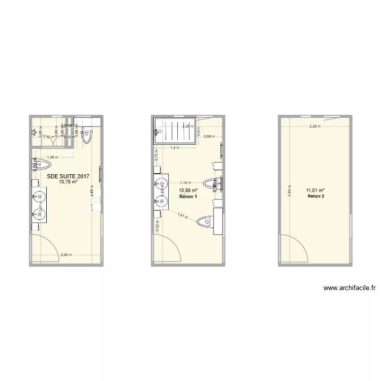 Salle d'eau suite parentale rénovation. Plan de 3 et 33 m² Salle d'eau suite parentale rénovation. Plan de 3 et 33 m²