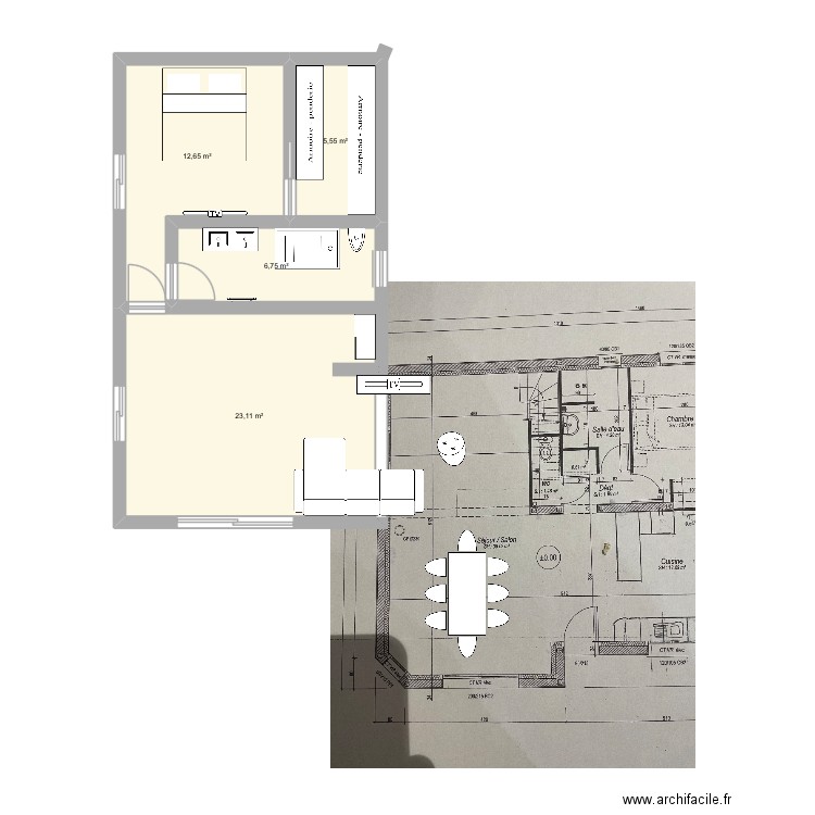 Extension1. Plan de 4 pièces et 48 m2