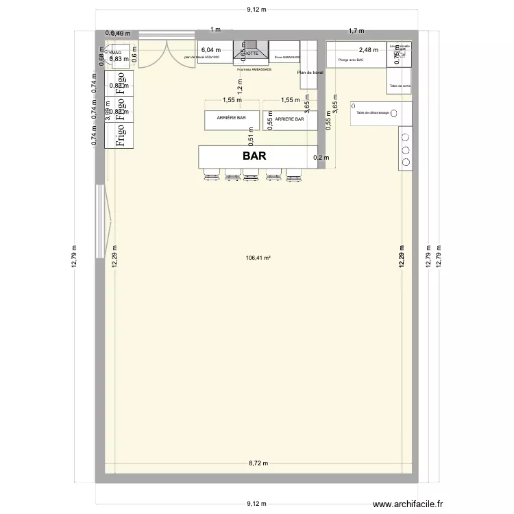 cuisine salle des fete2. Plan de 1 pièce et 106 m²