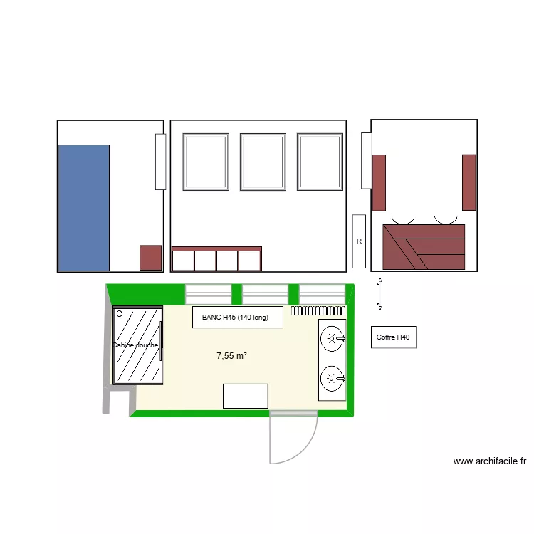 SDB 3 avec extension. Plan de 1 pièce et 8 m²