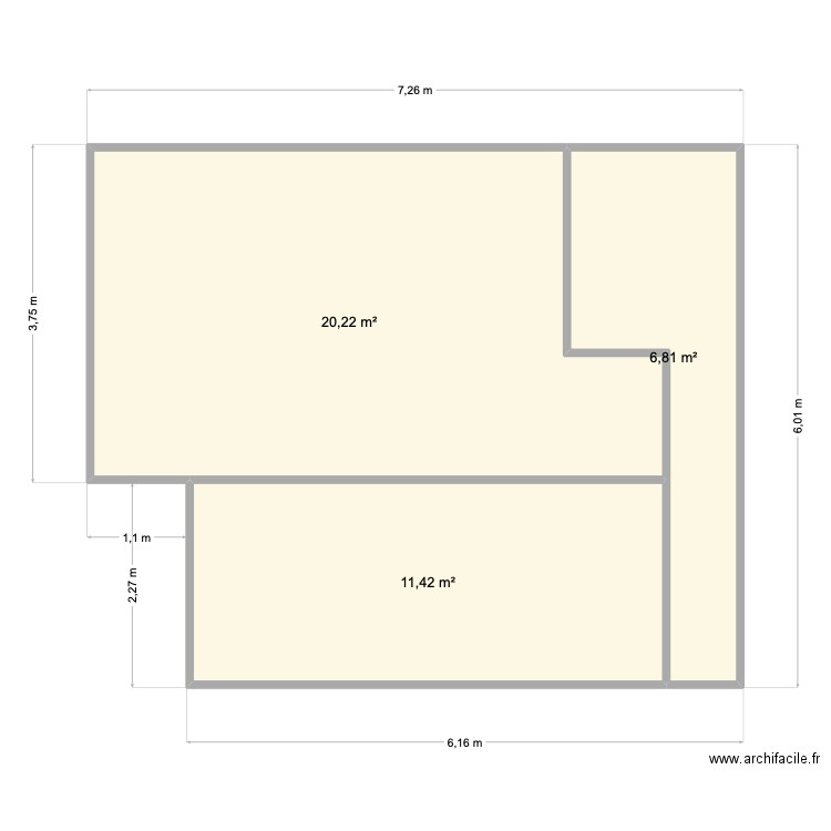 aaaa. Plan de 3 pièces et 38 m2