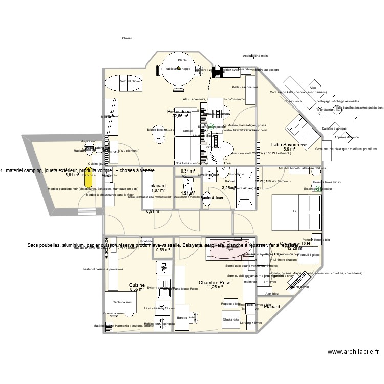 Notre appartem. Plan de 13 pièces et 81 m2