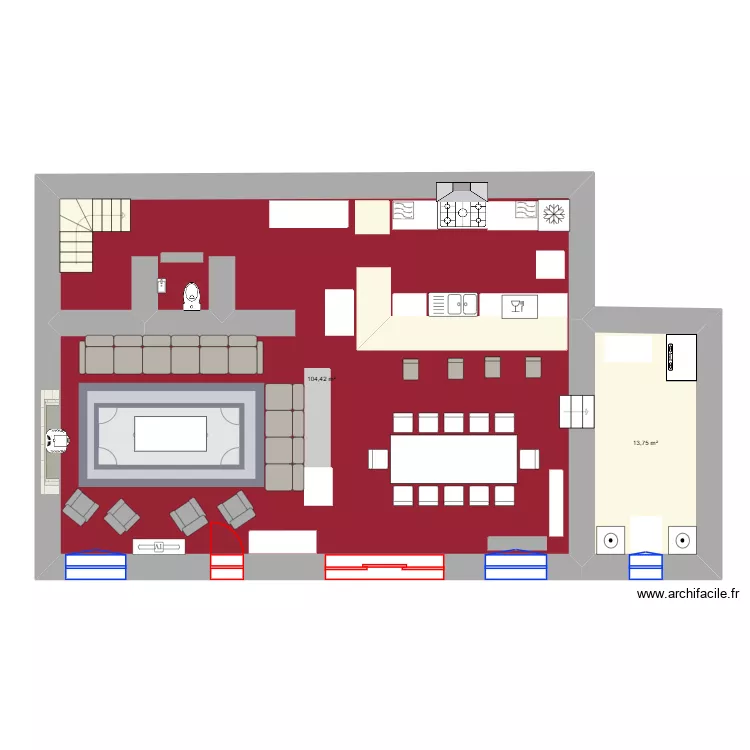 rez de chaussé. Plan de 2 Pièces et 118 m² rez de chaussé. Plan de 2 Pièces et 118 m²