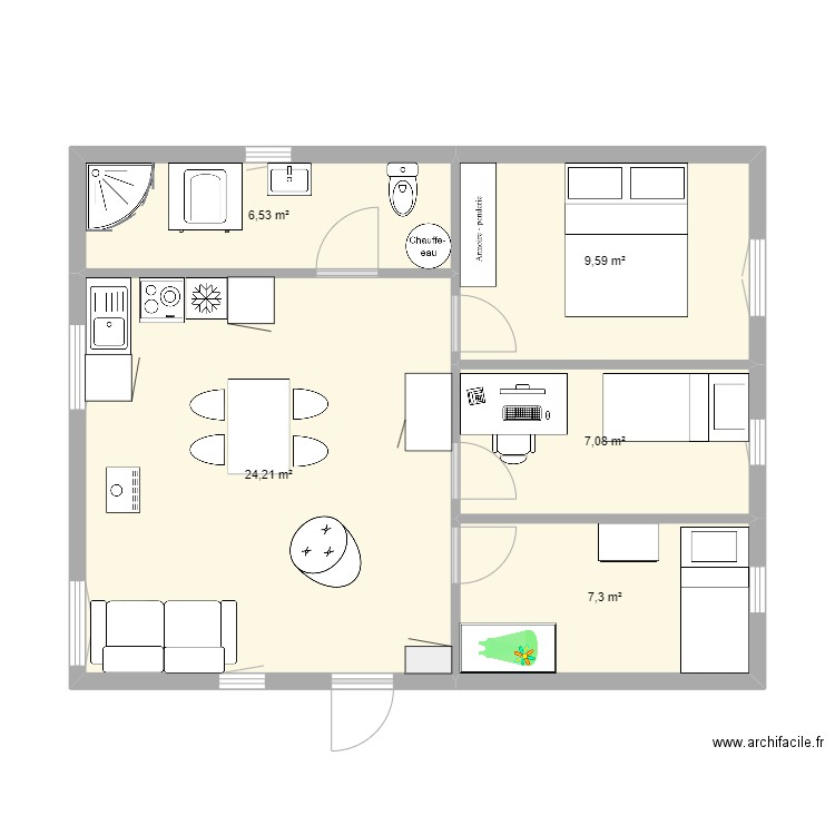 cabane . Plan de 5 pièces et 55 m2