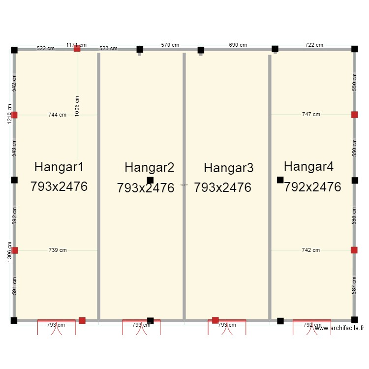 nouvelles semelles 4 hangars. Plan de 1 pièce et 767 m2