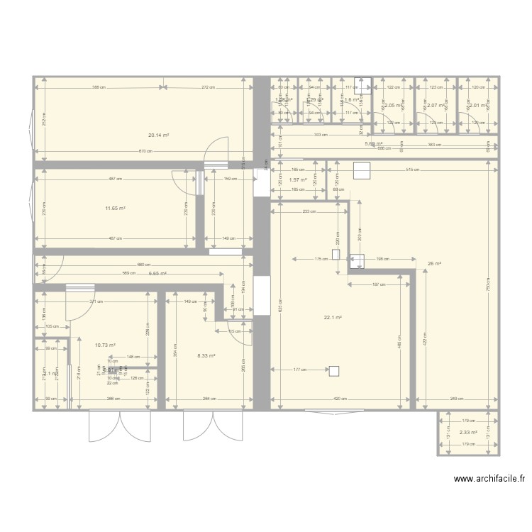 projet-RDC-V5-Vide. Plan de 18 pièces et 128 m2