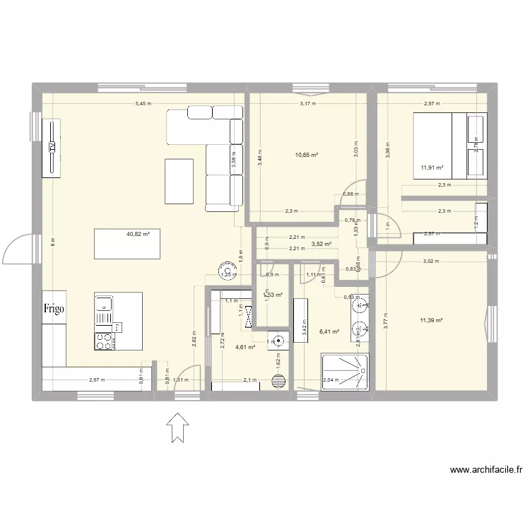 12x8. Plan de 8 pièces et 91 m²