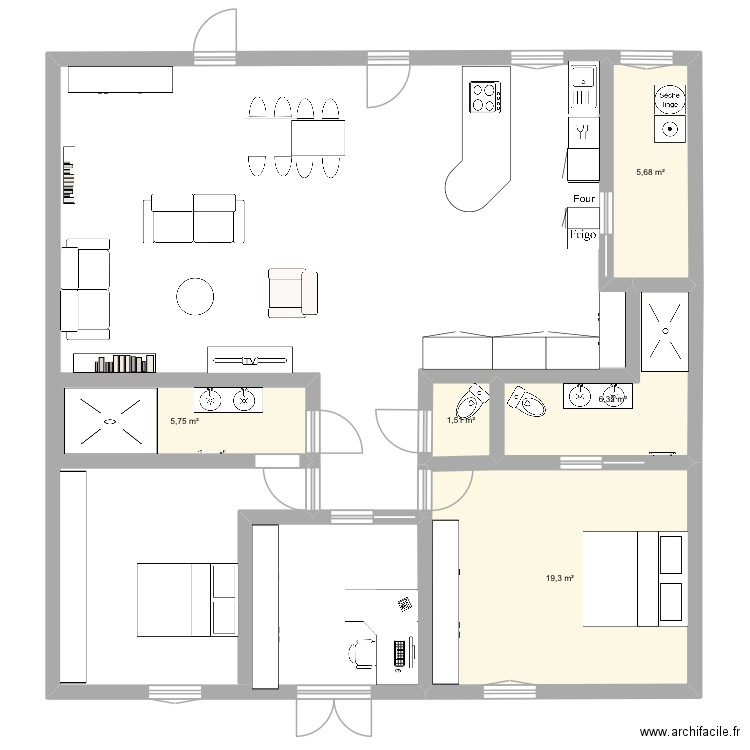 Kpl. Plan de 5 pièces et 39 m2