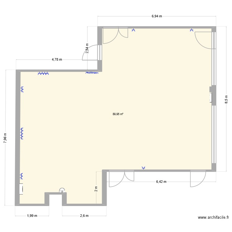 Plan labo Prise. Plan de 1 pièce et 90 m2