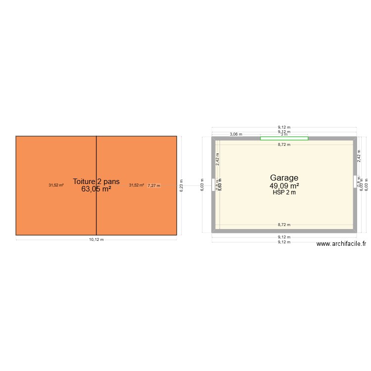 Garage à refaire. Plan de 1 pièce et 49 m2