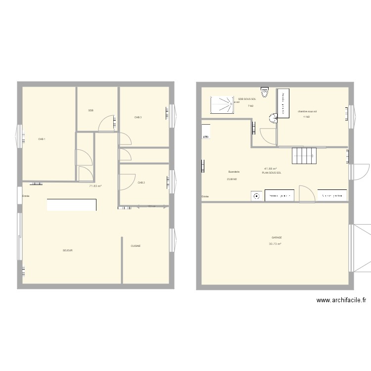 RDC 6 square. Plan de 3 pièces et 144 m2