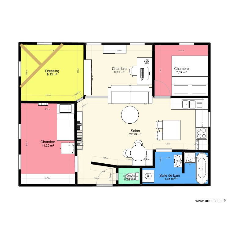 Appartement. Plan de 7 pièces et 64 m2