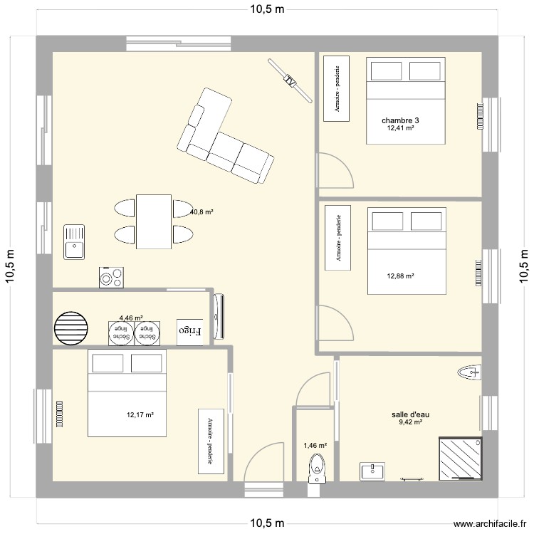 PLAN version finale (3 chambres &agrave; gauche). Plan de 0 pièce et 0 m2
