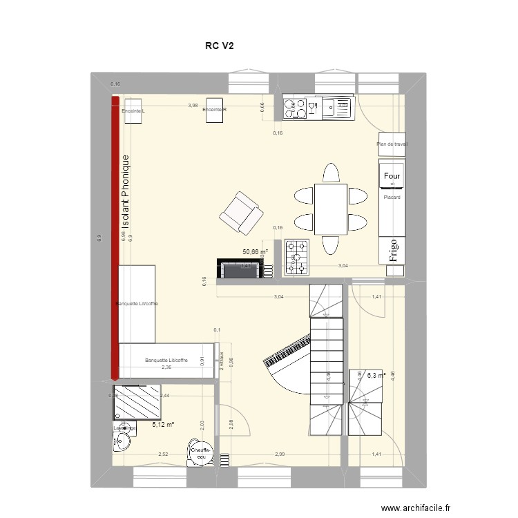 RC V2. Plan de 3 pièces et 62 m2