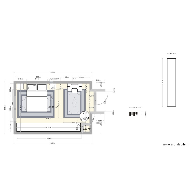 chambre Drolet v2. Plan de 2 pièces et 16 m2
