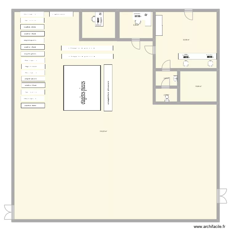 plan Mercedes. Plan de 7  et 384 m²