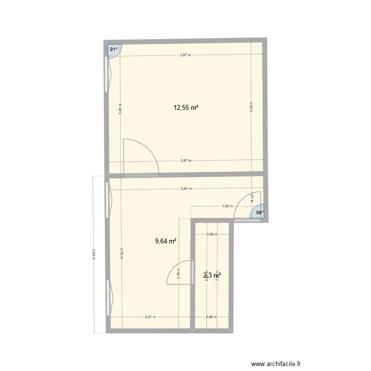 brestois toujours. Plan de 3 pièces et 24 m2
