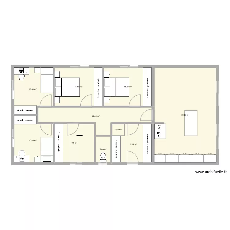 Maison 1.1. Plan de 10  et 115 m²