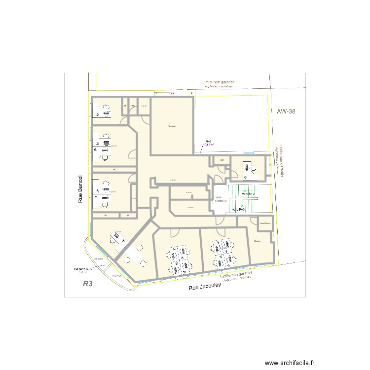 3ème étage - Sans RH. Plan de 23 pièces et 172 m2