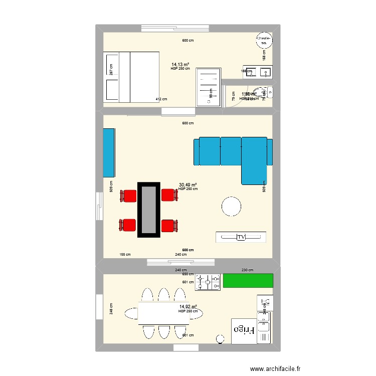 GARAGE. Plan de 4 pièces et 61 m2