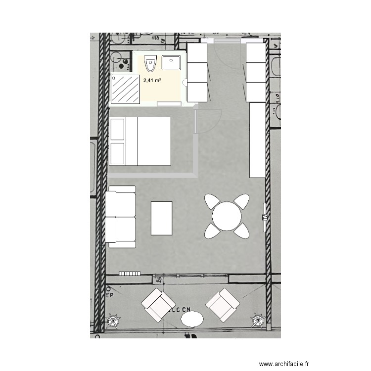 EGGG. Plan de 1 pièce et 2 m2