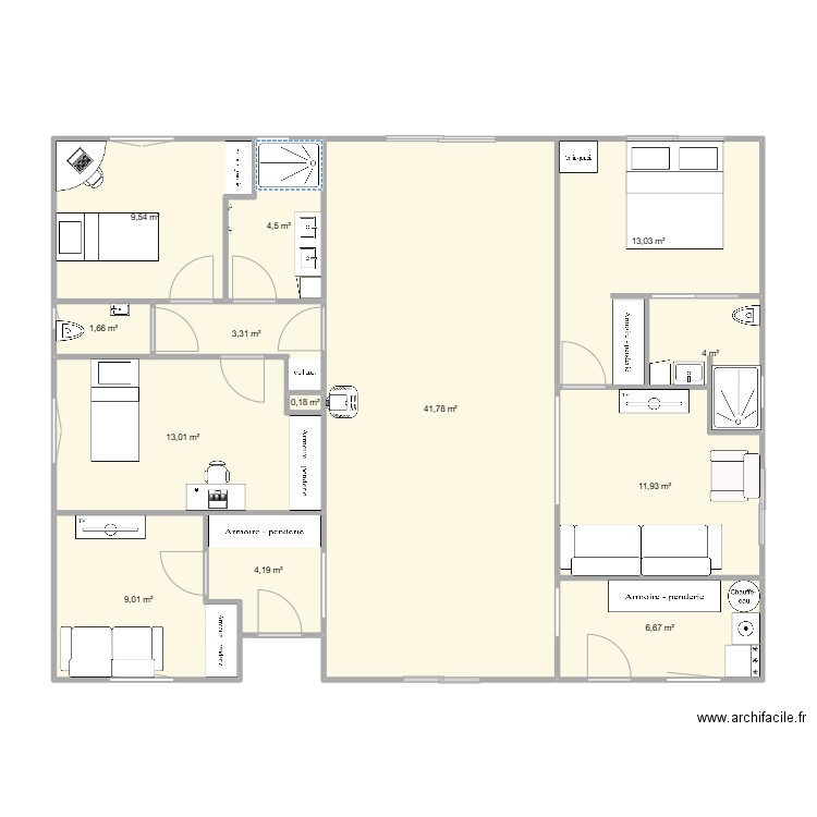 aubepine. Plan de 13 pièces et 123 m2