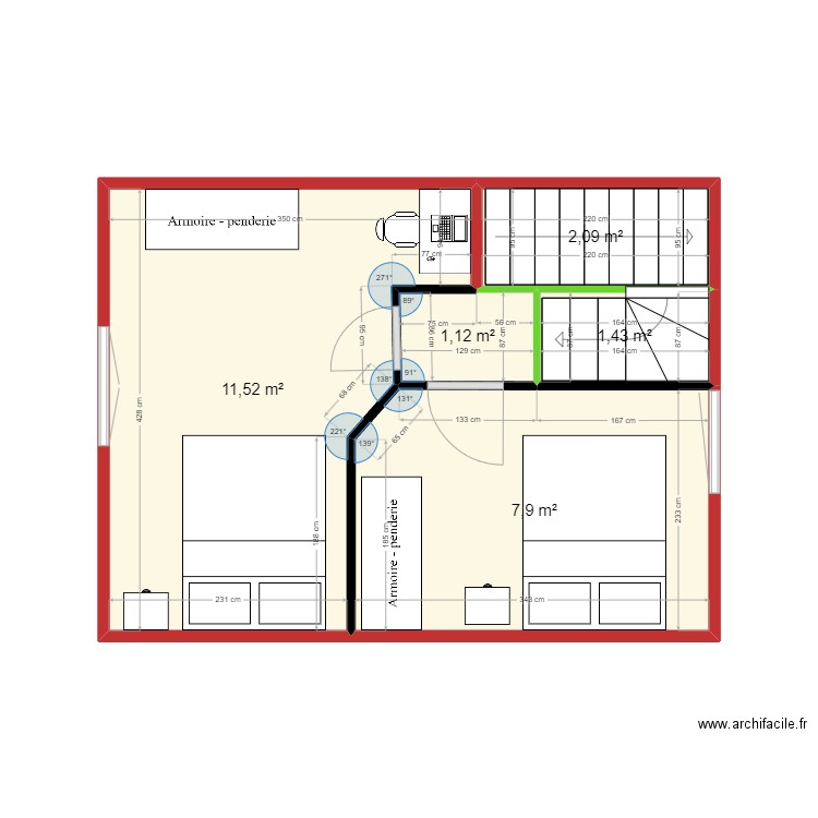 2EME  etage  catherine 1ERE version. Plan de 5 pièces et 24 m2