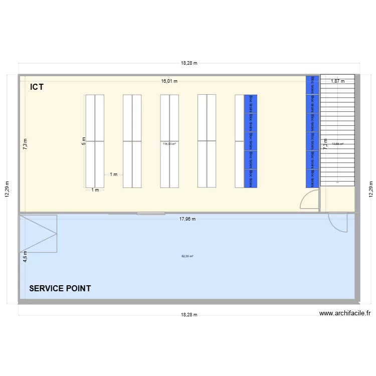 SP + Mons - Mezzanine ICT. Plan de 3  et 213 m²
