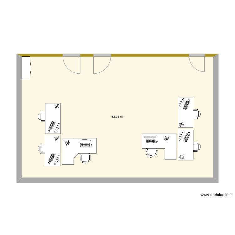 Bureau DC2S. Plan de 1 pièce et 63 m2